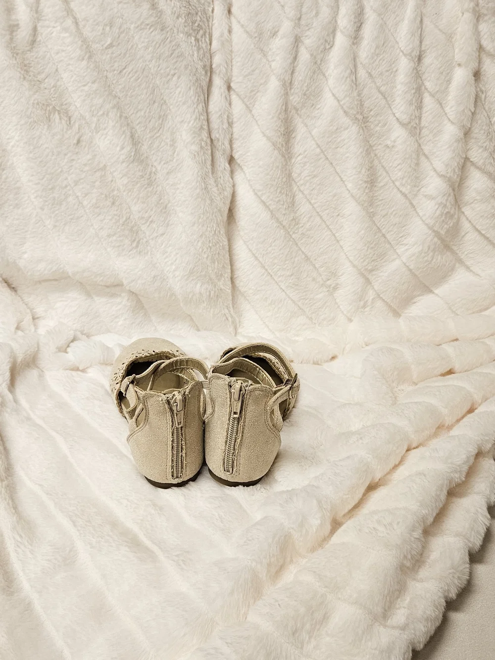 Falls Creek Taupe Laser-Cut Ankle-Strap Flats